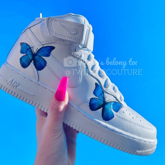Custom Floral Air Force 1 Sneakers With Butterfly. Low Mid & 