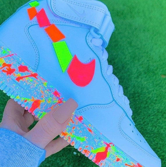 Green Yellow Blue Pink Splatter Swoosh and Sole - Custom Air Force