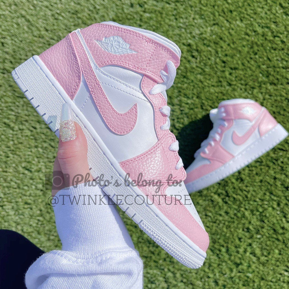 Licht koraal roze custom nike air jordan 1 mid High top - Etsy Nederland