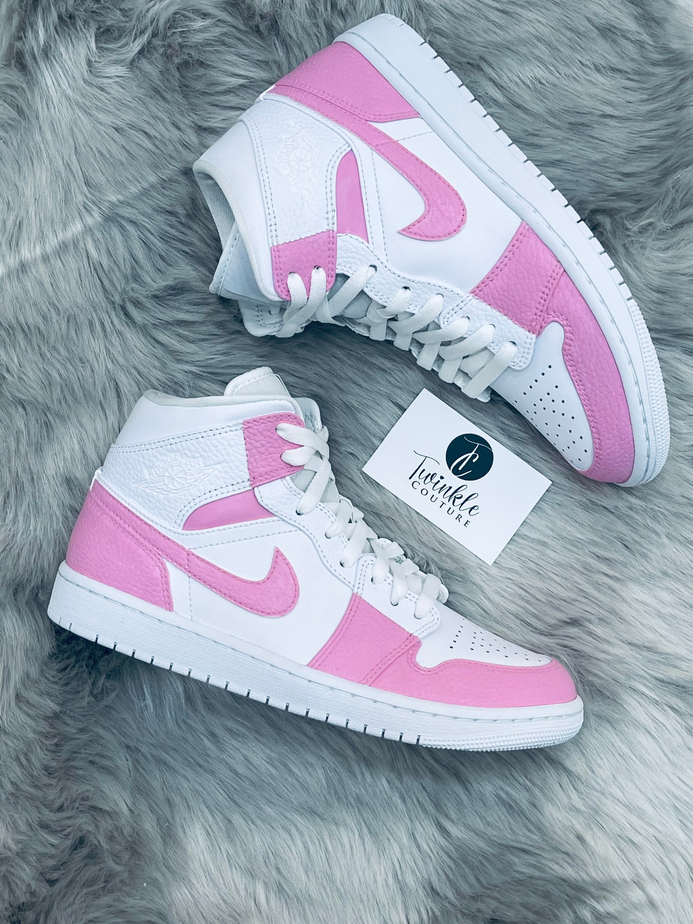 Barbie Pink Custom Jordan 1 Mid High Top Sneakers Etsy UK