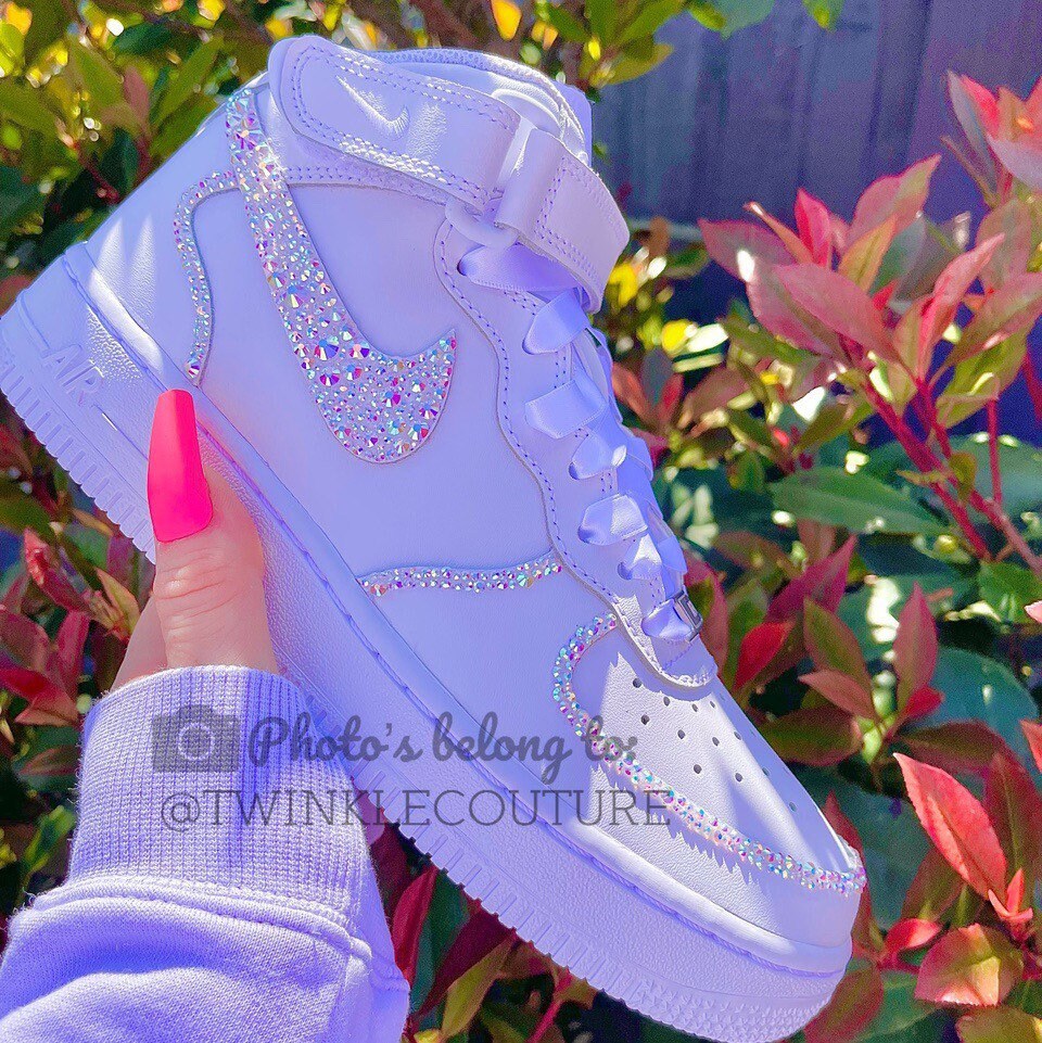 Swarovski Crystal Swoosh and Outlines Custom Nike Air Force 1 | Etsy