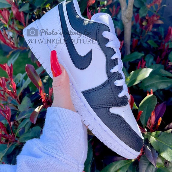 Black and White Custom Nike Air Jordan 1 Low Top Sneakers Etsy