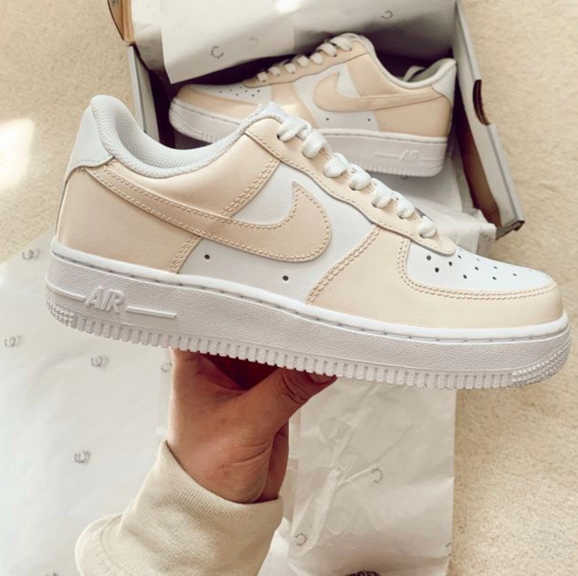 Beige Custom Nike Air Force 1 Mid/High Sneakers-Brand New!