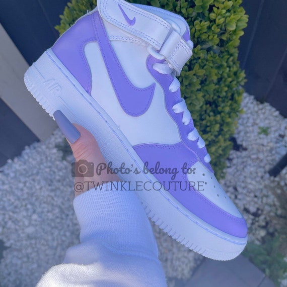 Nike Air Force 1 Custom Sneakers Mid Two Tone Lilac Purple Lavender White  Shoes