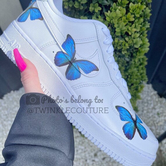 Custom Air Force 1 Butterfly Blue Black Drip Butterfly Af1 -  UK