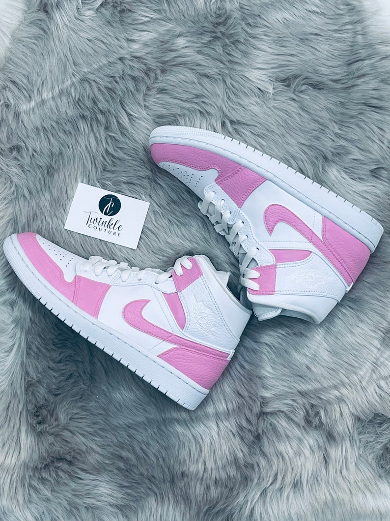 Barbie Pink Custom Jordan 1 Mid High Top Sneakers Etsy