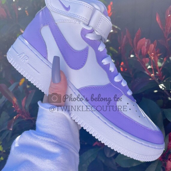 Nike Air Force 1 Custom Sneakers Mid Two Tone Lilac Purple Lavender White  Shoes