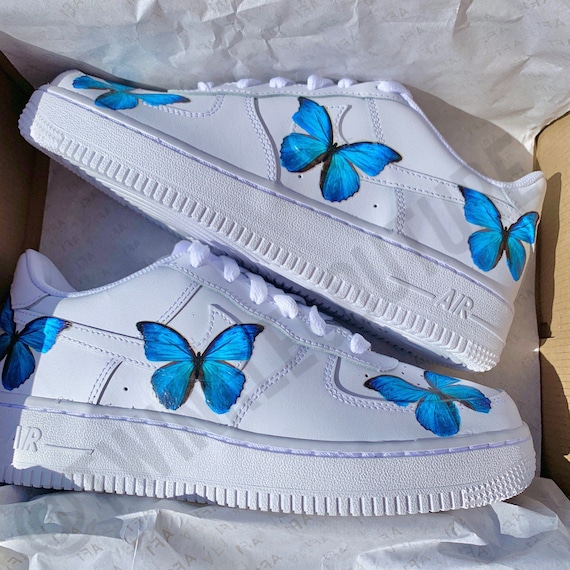 Custom Nike Air Force 1s With Various Blue Butterflies – theshoesgirl