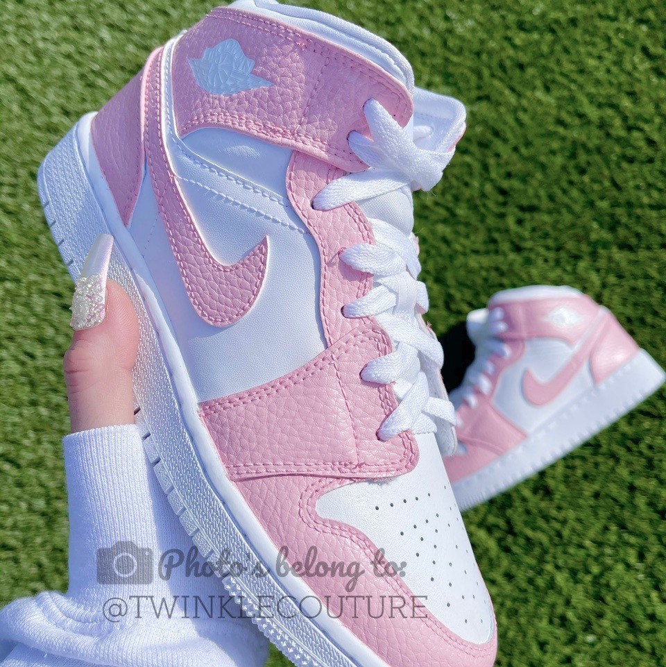 Licht koraal roze custom nike air jordan 1 mid High top - Etsy Nederland
