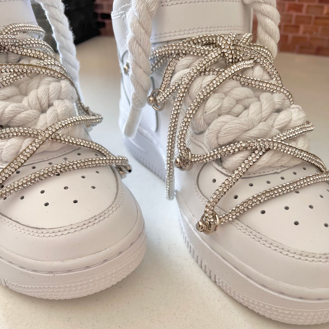 Custom Nike Air Force 1 mid mit dicken Schnürsenkeln in 21 Farben und CrystalOutSchnürsenkeln