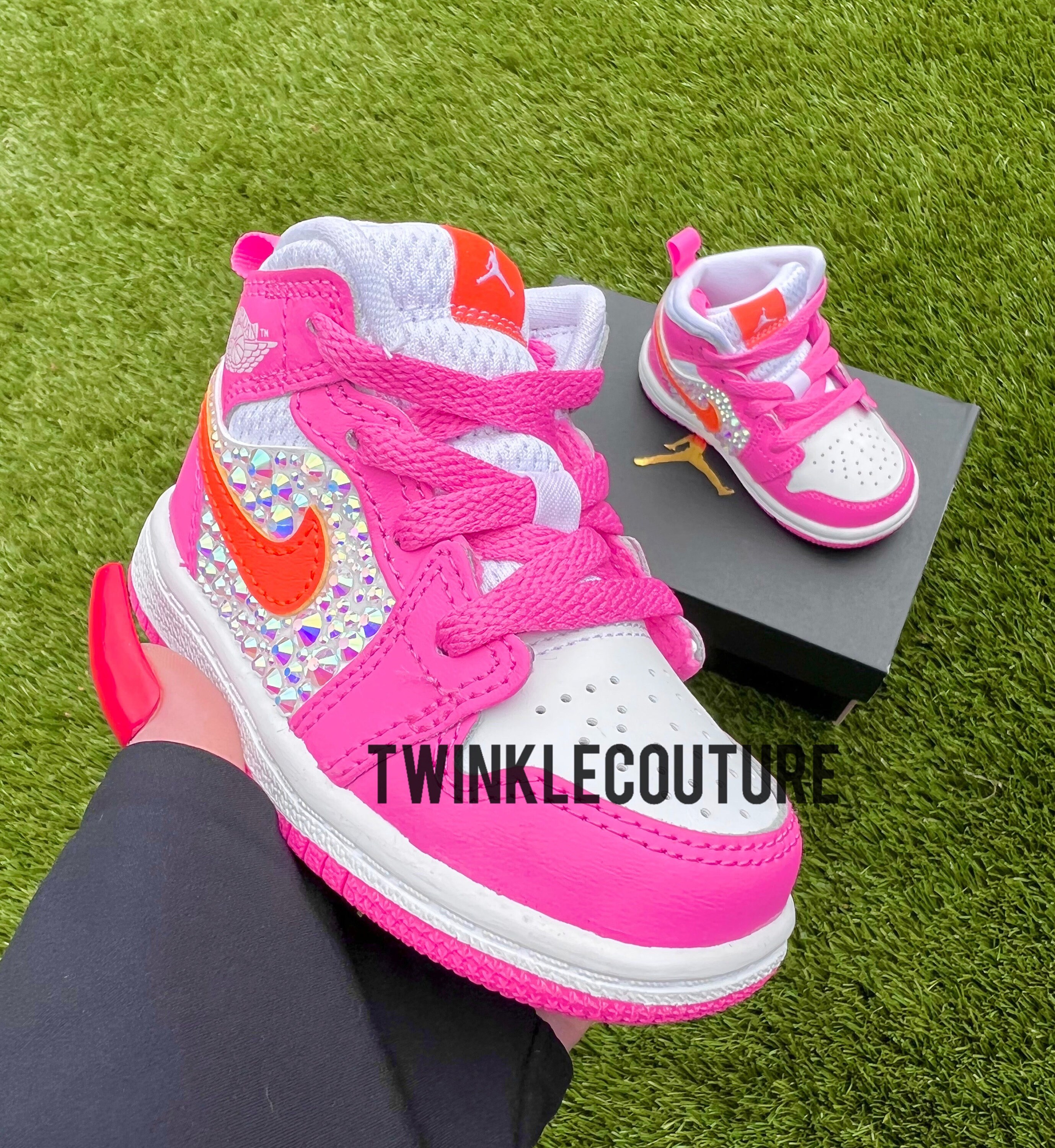 Baby peuter kinderen roze aangepaste nike Air Jordan 1 mid met - Etsy België