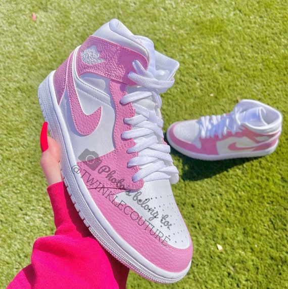 Pink Custom Jordan 1 Mid High Top Sneakers - Etsy