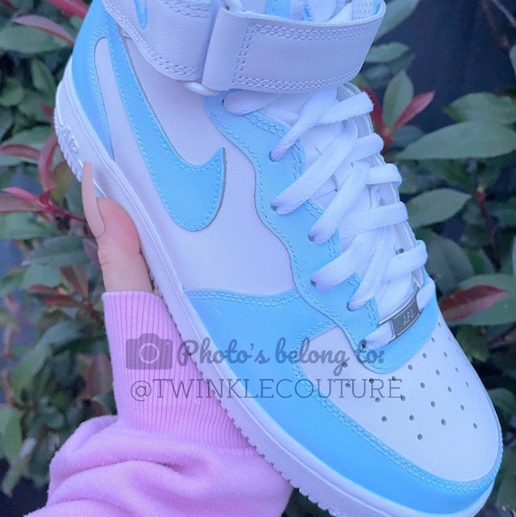 Baby Blue Custom Nike Air Force 1 Mid/High Sneakers-Brand New!