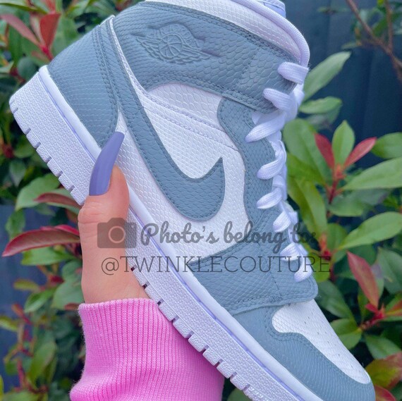 Womens Snakeskin Smoke Grey Custom Jordan 1 Mid High Top - Etsy