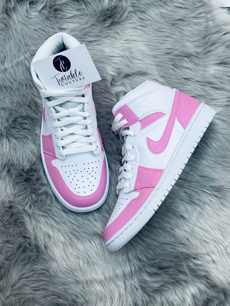 Barbie Pink Custom Jordan 1 Mid High Top Sneakers Etsy