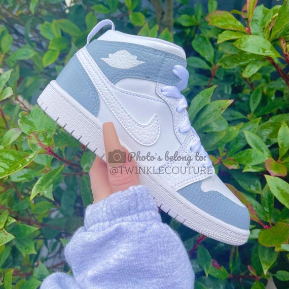 Kids Youth Grey Custom Jordan 1 Mid High Top Sneakers - Etsy Sweden