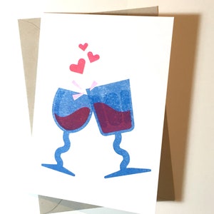 Cheers To Us Valentine's Day Anniversary A6 Risograph Greetings Card