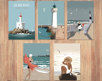 ANSICHTKAARTEN - Set van 5 kaarten - Illustraties aan zee - Bretagne