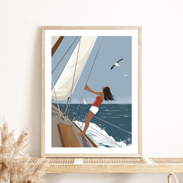 Affiche Voilier Bretagne | Illustration | Poster décoration murale | Affiche vintage | Décoration | Mer | Océan | Plage | Bateau