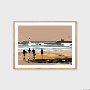 Póster SURFER Bretaña | Ilustración | Decoración de pared con carteles | Cartel de la vendimia | Decoración | Mar | Océano | Playa | quiberón
