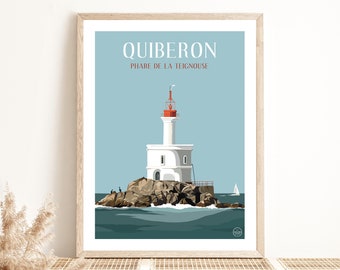 Poster Phare de La Teignouse | Illustration | Wall decoration poster | Quiberon | Decoration | Brittany | Sea | Ocean | Beach