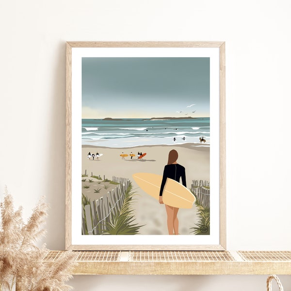 Affiche SURF Bretagne | Illustration | Poster décoration murale | Affiche vintage | Décoration | Art deco | Mer | Océan | Plage