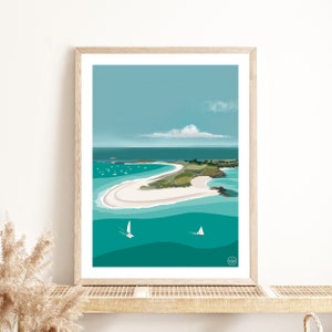 Poster ILE DE HOUAT Brittany | Illustration | Wall decoration poster | Vintage poster | Decoration | Sea | Ocean | Beach | Wall Print