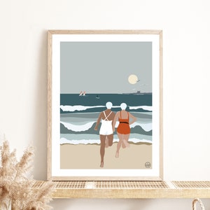 cartel del bañista de la playa | Bretaña | Ilustración junto al mar | cartel de la vendimia | Mar | Océano