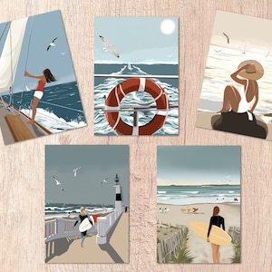 CARTES POSTALES - Lot de 5 cartes - Illustrations de bord de mer - Bretagne
