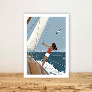 Affiche A5 "Cap au Large" - Carte, poster bord de mer - Wall Art - Print - Décoration murale - Sail - Sea - Bohème - Voilier - Bretagne
