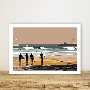 Plakat A5 "SURFERS" - Mapa, plakat nadmorski - Sztuka ścienna - Druk - Dekoracja ścienna - Quiberon - Morze - plaża - Bretania