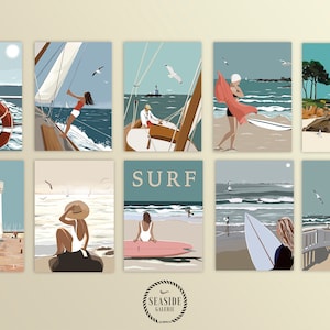 CARTES POSTALES - Lot de 10 cartes - Illustrations de bord de mer - Bretagne