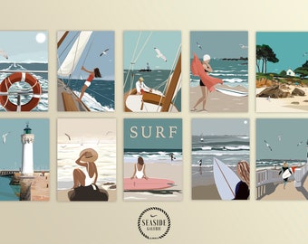 CARTES POSTALES - Lot de 10 cartes - Illustrations de bord de mer - Bretagne
