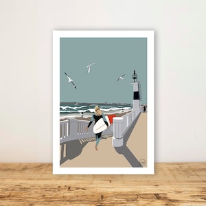 Affiche A5 "Phare Grande Plage" - Carte, poster bord de mer - Wall Art - Print - Décoration murale - Sea - Bohème - Quiberon - Bretagne
