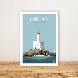 Affiche A5 "Phare Teignouse"  - Carte, poster bord de mer - Wall Art - Print - Décoration murale - Quiberon - Sea - plage - Bretagne