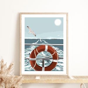Cartel de boya de barco de Bretaña | Ilustración | Decoración de pared con carteles | Cartel de la vendimia | Decoración | Art déco | Mar | Océano | Playa