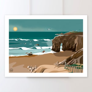 Póster Arco del Port Blanc Quiberon | Ilustración | Decoración de pared con carteles | Francia | Decoración | Bretaña | Mar | Océano | Playa