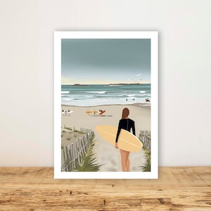 A5-Plakat „Penthièvre“ – Karte, Küstenplakat – Wandkunst – Druck – Wanddekoration – Quiberon – Strand – Meer – Boho – Chic – Surfen