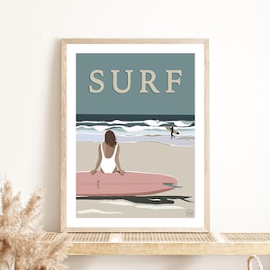 Pôster do SURF Brittany | Ilustração | Decoração de parede de pôster | Cartaz vintage | Decoração | Art déco | Mar | Oceano | Praia | Quiberon