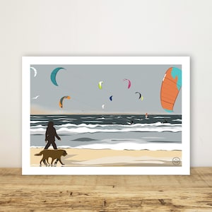 Affiche A5 "Kite Surf" - Carte, poster bord de mer - Wall Art - Print - Décoration murale - Sail - Sea - Bohème - Voilier - Bretagne
