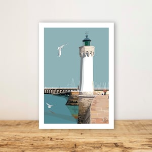 Affiche A5 "Phare Port Haliguen" - Carte, poster bord de mer - Wall Art - Print - Décoration murale - Sea - Bohème - Quiberon - Bretagne