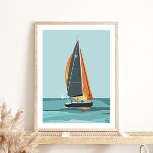 Póster Barco Velero | Ilustración | Decoración de pared con carteles | Cartel de la vendimia | Decoración | Mar | Océano | Playa | Impresión de pared