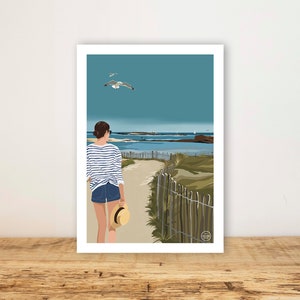 Affiche A5 "Conguel" - Carte, poster bord de mer - Wall Art - Print - Décoration murale - Quiberon - Plage - Sea - Bohème - Chic - Bretagne