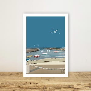 A5-Plakat „Port de Portivy“ – Karte, Küstenplakat – Wandkunst – Druck – Wanddekoration – Quiberon – Meer – Boot – Bretagne