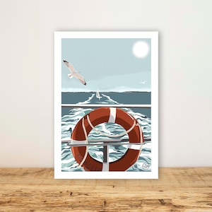 Affiche A5 "Bouée Bateau" - Carte, poster bord de mer - Wall Art - Print - Décoration murale - Plage - Sea - Bohème - Voilier - Bretagne