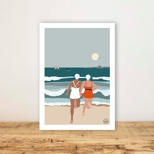 Affiche A5 "Baigneuses Vintage" - Carte, poster bord de mer - Wall Art - Print - Décoration murale - Plage - Sea - Bohème - Chic - Bretagne