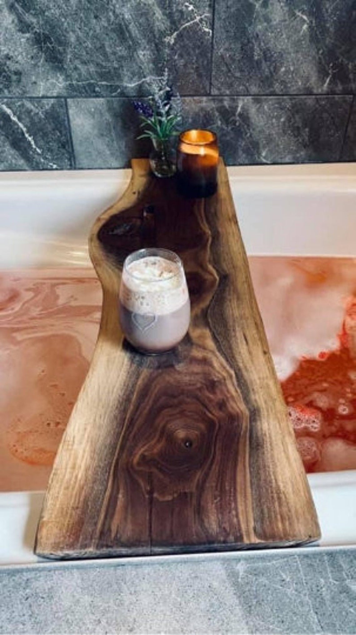Acacia Live Edge Bathtub Tray Bathtub tray Wood Bath Caddy Etsy