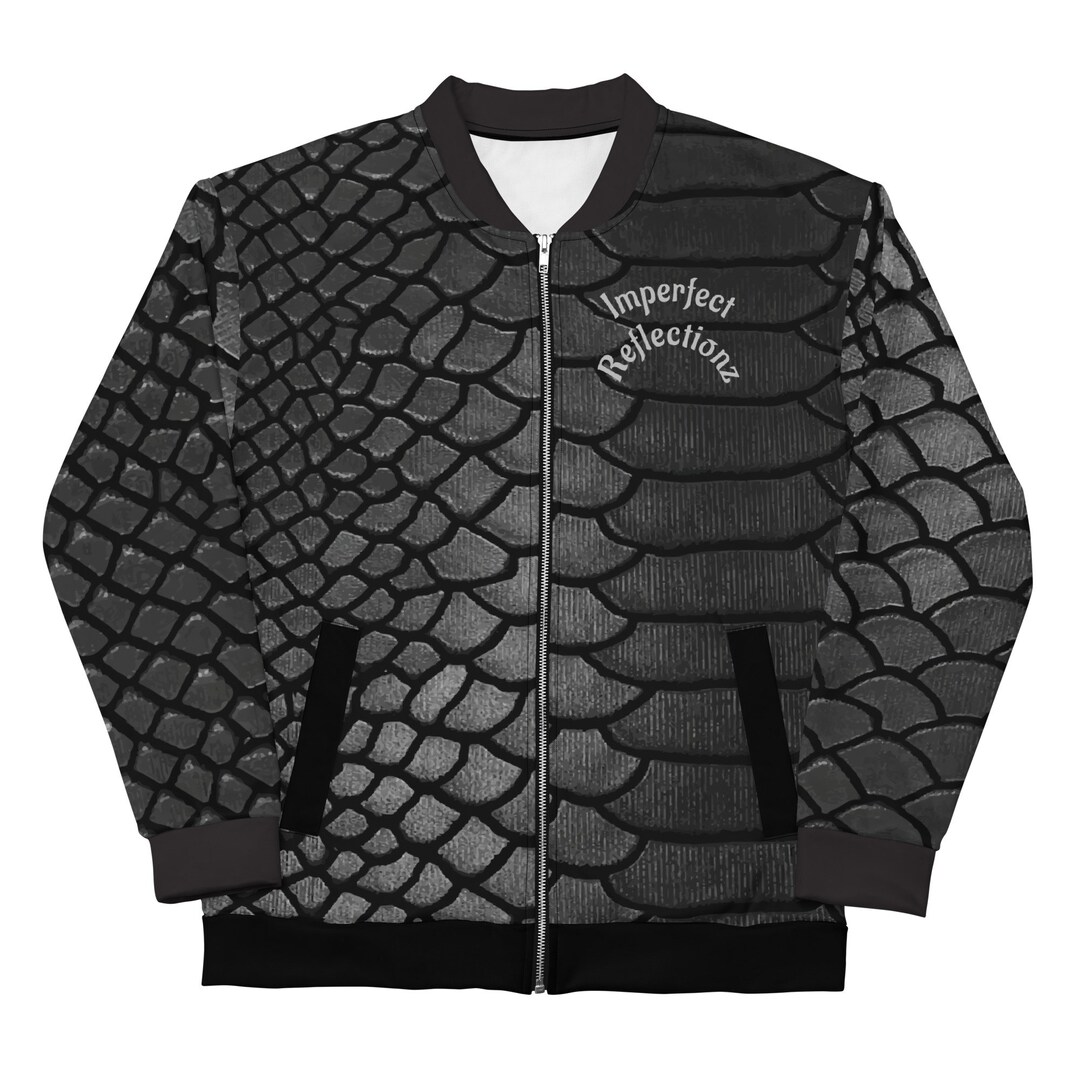 IR Unisex Bomber Jacket Black Reptile Print, Lightweight Jacket, Unisex