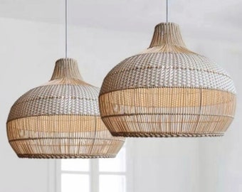 Luminária pendente moderna de bambu trançado à mão, vime, bambu, decoração para cozinha e sala de estar, luminárias LED, lustre vintage