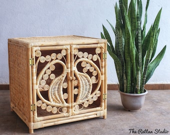 Peacock Style Handcrafted Rattan Wicker Natural Cabinet Rattan Book Storage Bamboo Cupboard Bamboo Shelf